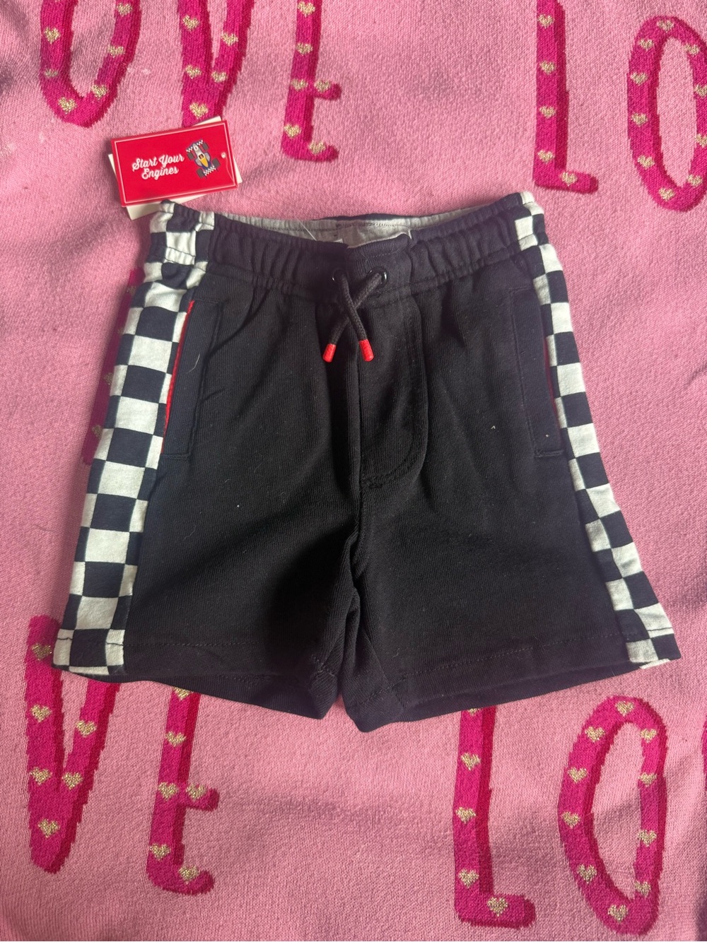 Gymboree Black Shorts with Black-and-White Check Side Panels NWT